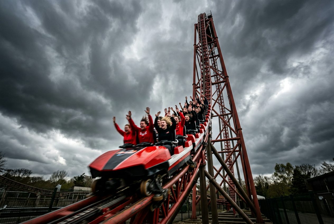 Stealth roller coaster launching at Thorpe Park